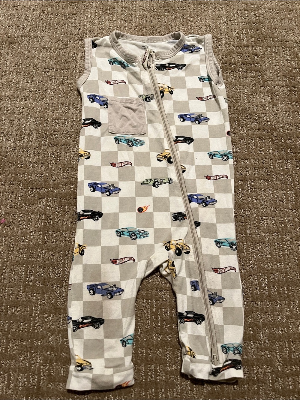 Kyte Baby Hot Wheels Gray Checkered Sleeveless One-Piece Romper